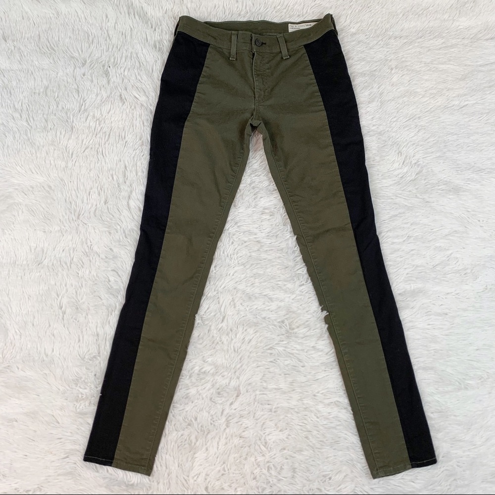 Rag & bone Fatigue skinny chino pants with‎ black side panel stripe olive green